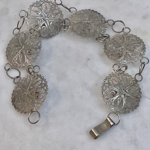 Vintage Mexico .925 Silver Filigree Sombrero Link Bracelet- 7” - Picture 3 of 5